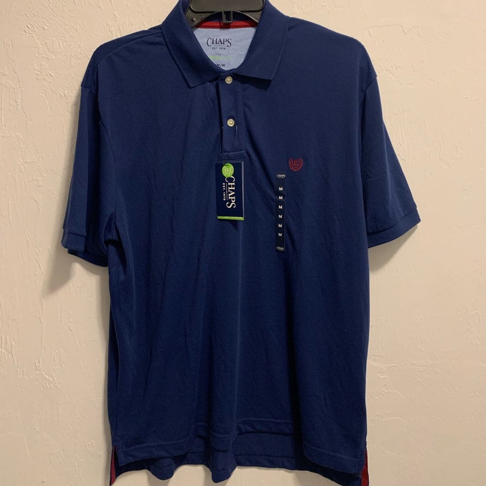 Chaps Solid Blue Short Sleeved Polo Size Medium